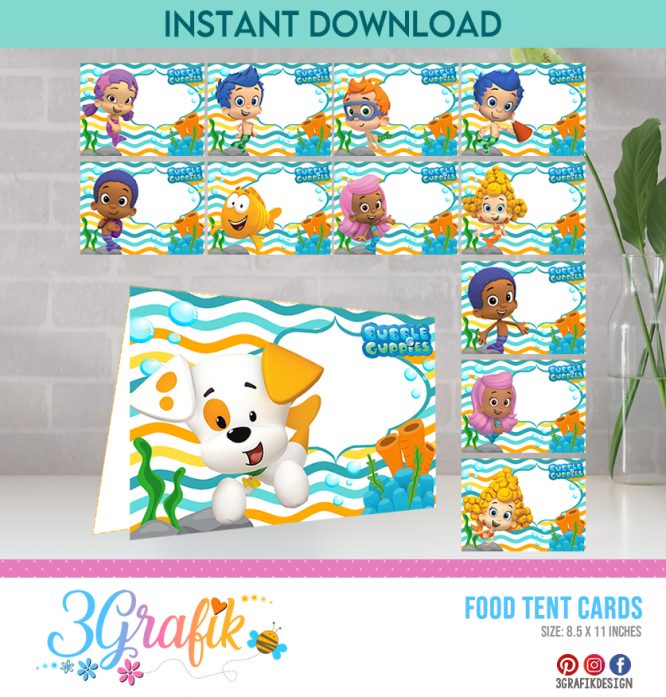 Bubble Guppies Food Tent Cards Printable