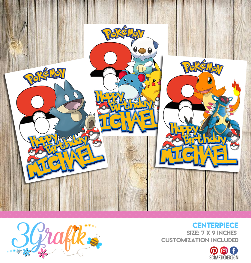 Pokemon Centerpiece Online Editable Template Party Supplies