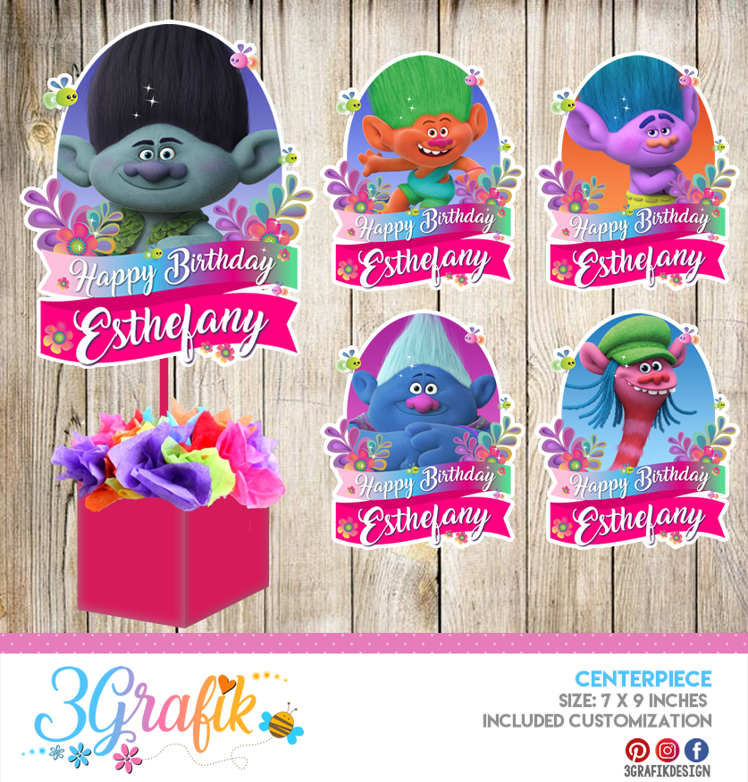 ≫ Trolls Centerpiece: Online Editable Template | party supplies