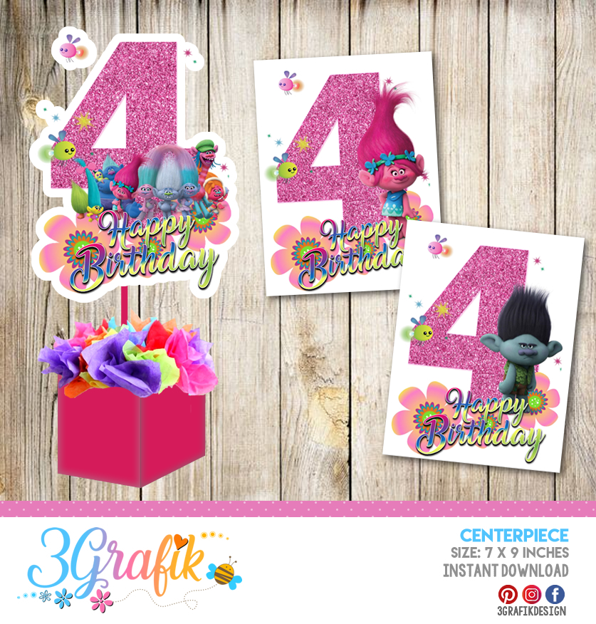 Trolls 4th – Centerpiece – Printable - 3Grafik