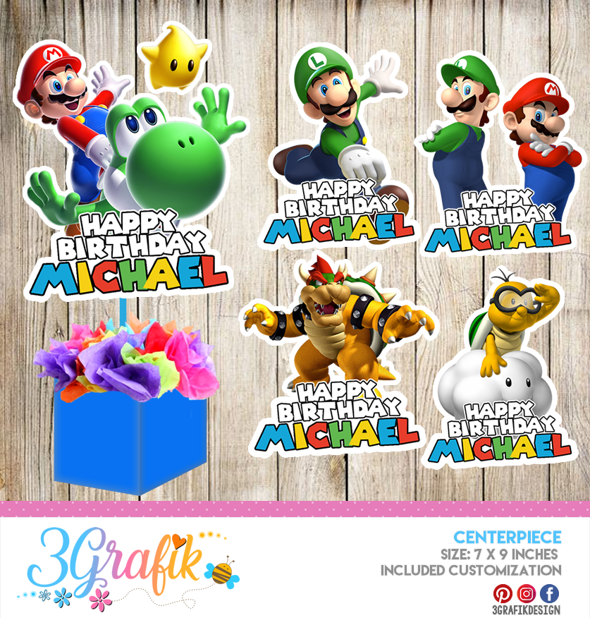 Super Mario Bros Centerpiece: Edit, Download and print | party supplies