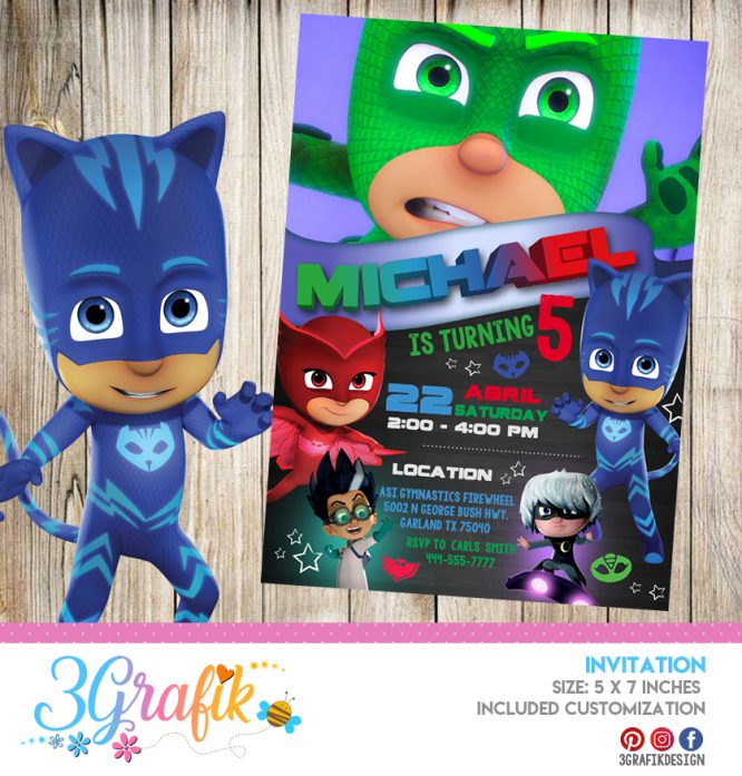 Pj Mask – Printable – Invitation