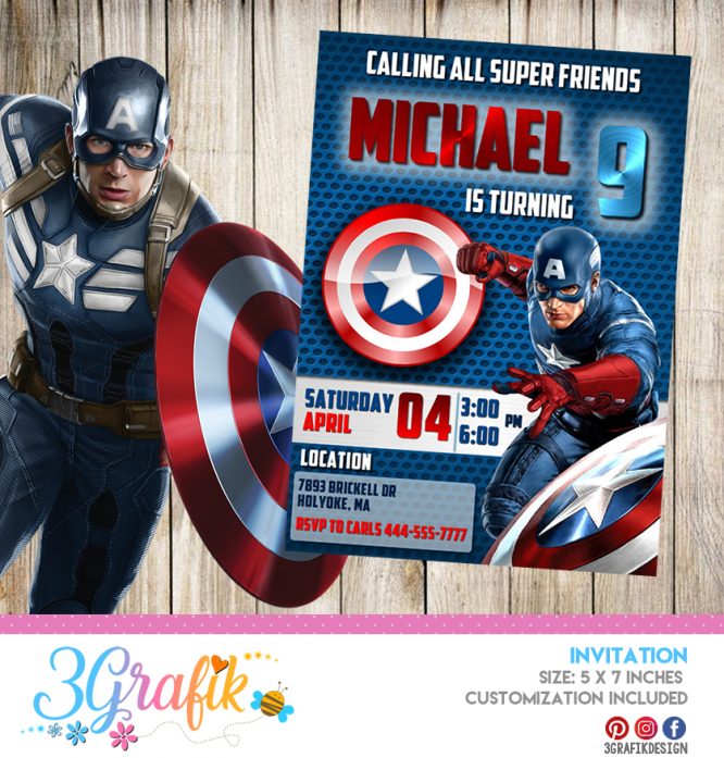 Captain America Invitation Printable