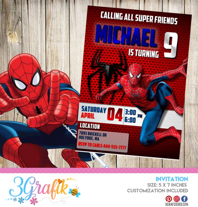 Spiderman Invitation: Online Editable Template 