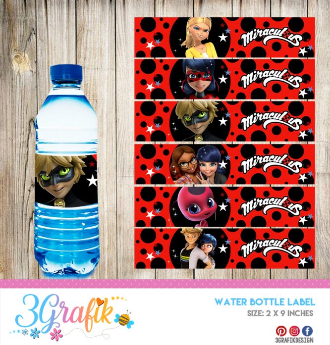 Miraculous Ladybug – Water Bottle Label – Printable