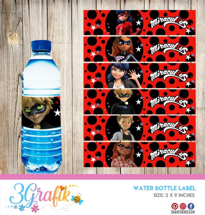 Miraculous Ladybug – Water Bottle Label – Printable - Image 2