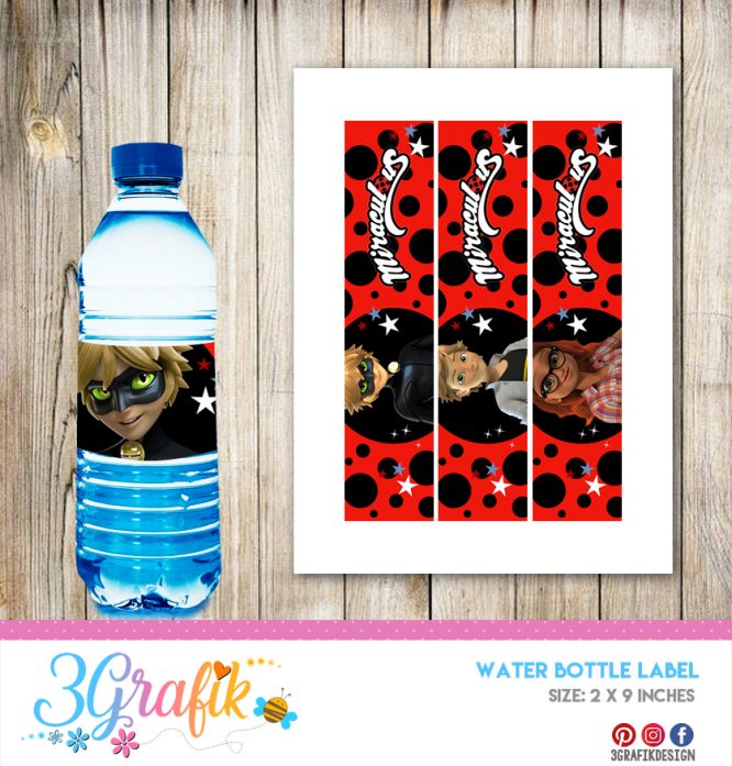 Miraculous Ladybug – Water Bottle Label – Printable - Image 3