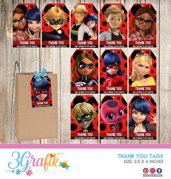 miraculous ladybug thank you tags printable 3grafik