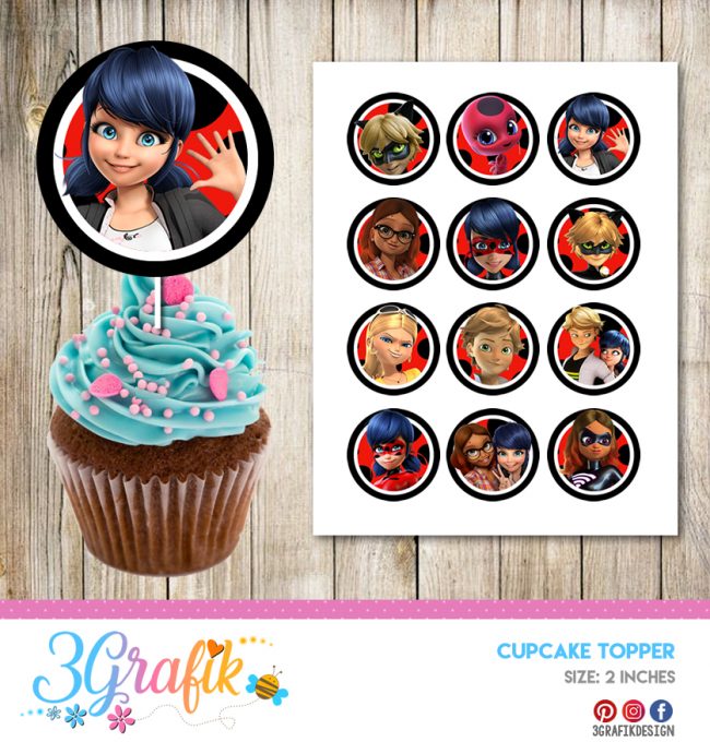 Miraculous Ladybug Cupcakes Topper Printable 3grafik