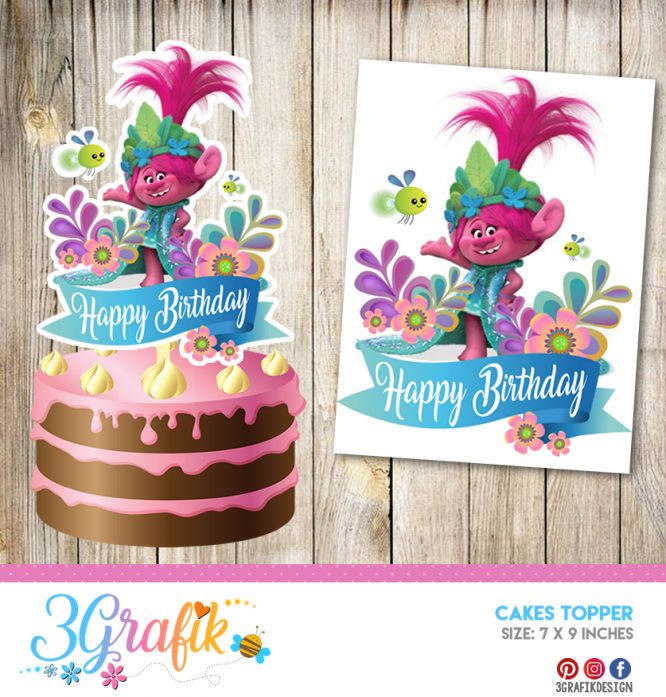 Trolls – Cake Topper Pennant – Printable - 3Grafik