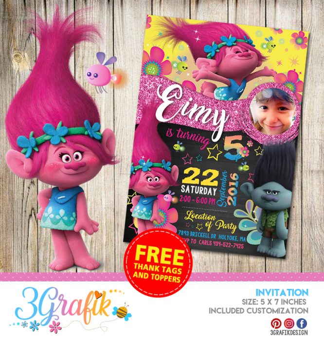 Trolls – Invitation – Printable - 3Grafik