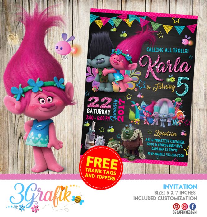 Trolls – Invitation – Printable - 3Grafik