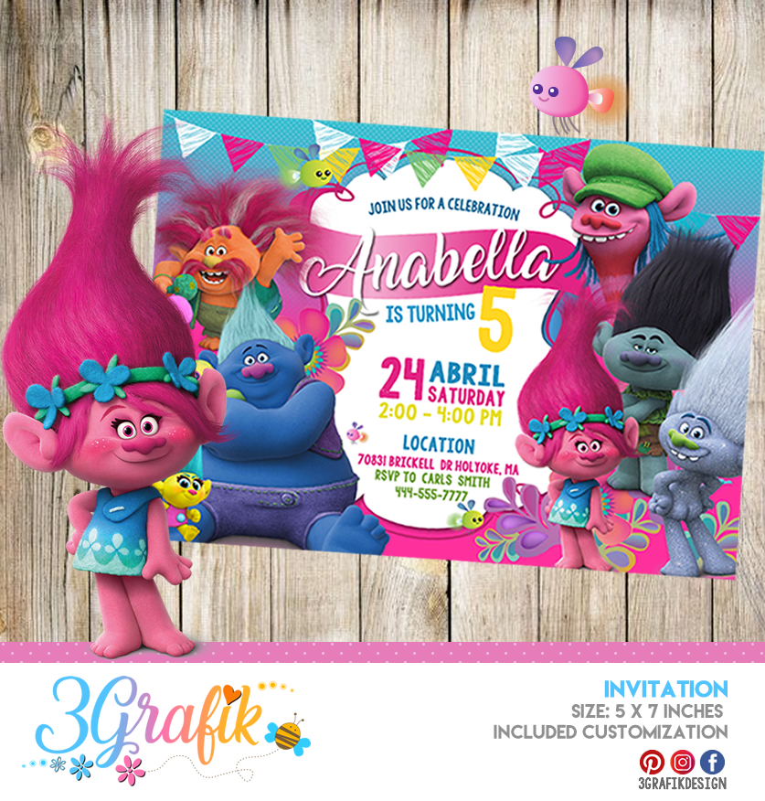 Trolls – Invitation – Printable – 3Grafik | Printable products for ...