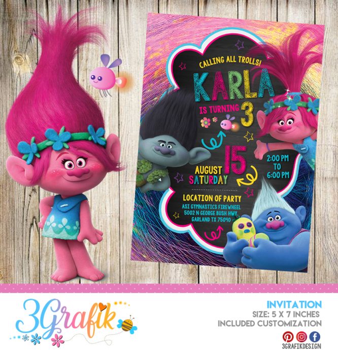 Trolls – Invitation – Printable – 3Grafik | Printable products for ...