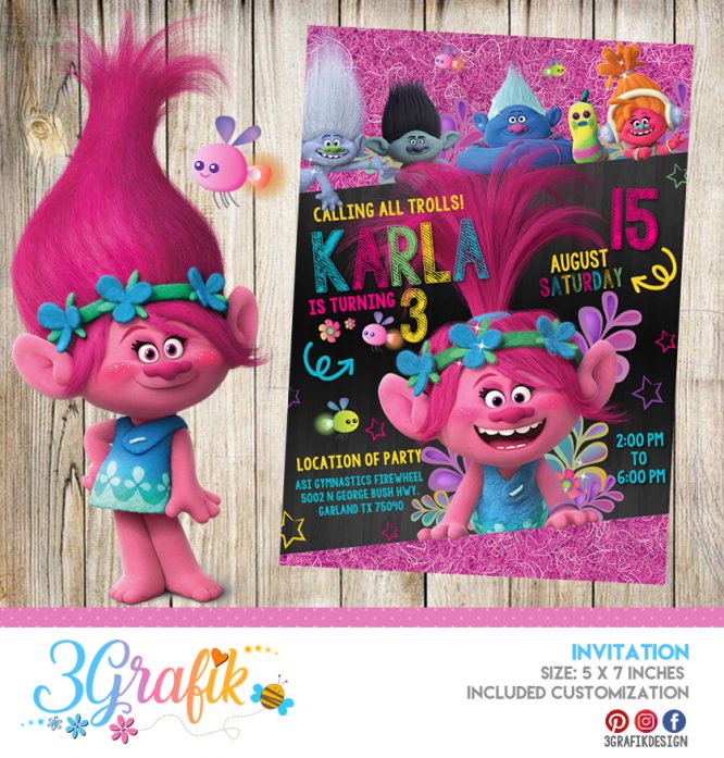 Trolls – Invitation – Printable - 3Grafik