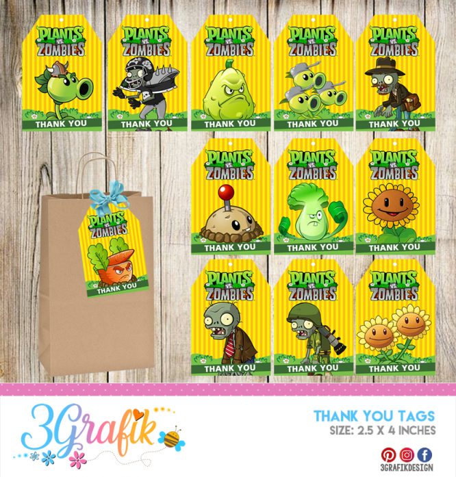 Plants Vs Zombie – Thank You Tags – Printable - Image 2