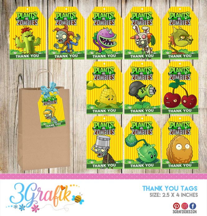 Plants Vs Zombie – Thank You Tags – Printable - 3Grafik