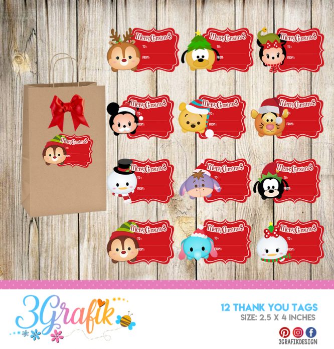 Tsum Tsum Merry Christmas – Thank You Tags – Printable