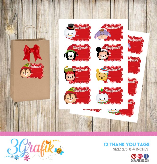 Tsum Tsum Merry Christmas – Thank You Tags – Printable - Image 2