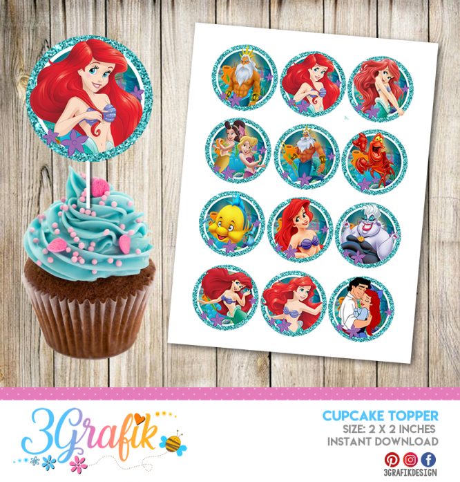 The Little Mermaid – Cupcake Topper – Printable - Image 2