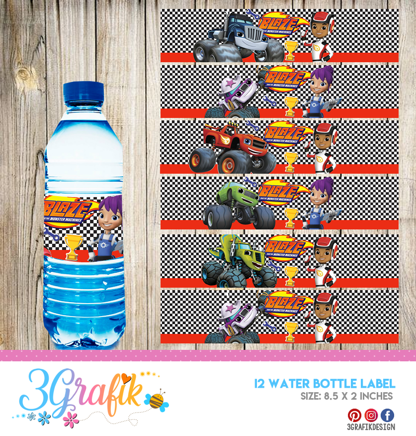Monster Truck Party Water Bottle Labels