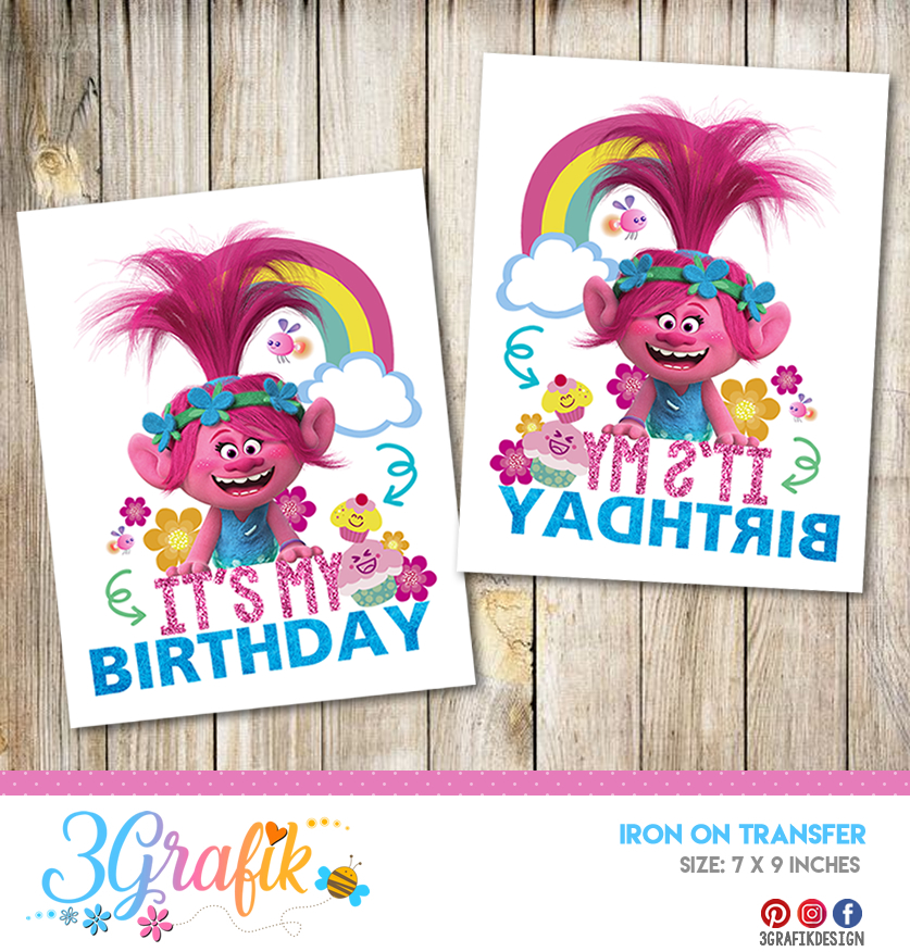 Trolls Birthday Girls – Iron on Transfer – Printable - 3Grafik