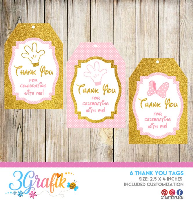 Minnie Mouse Pink Thank You Tag ☆ Instant Download