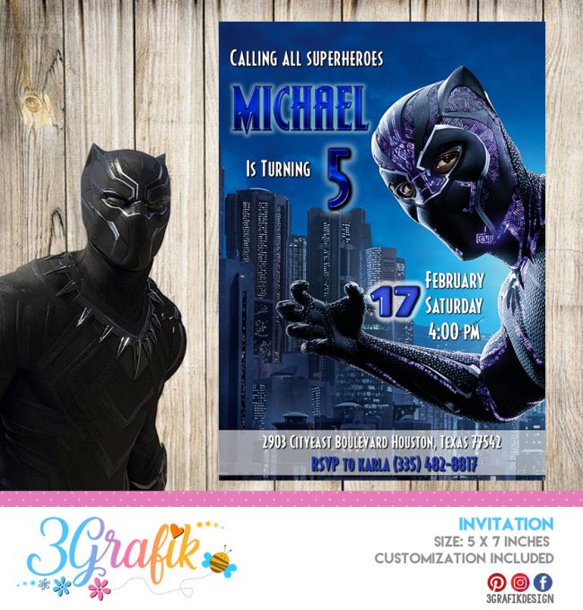 ≫ Black Panther Invitation Online Editable Template Party Supplies 1878