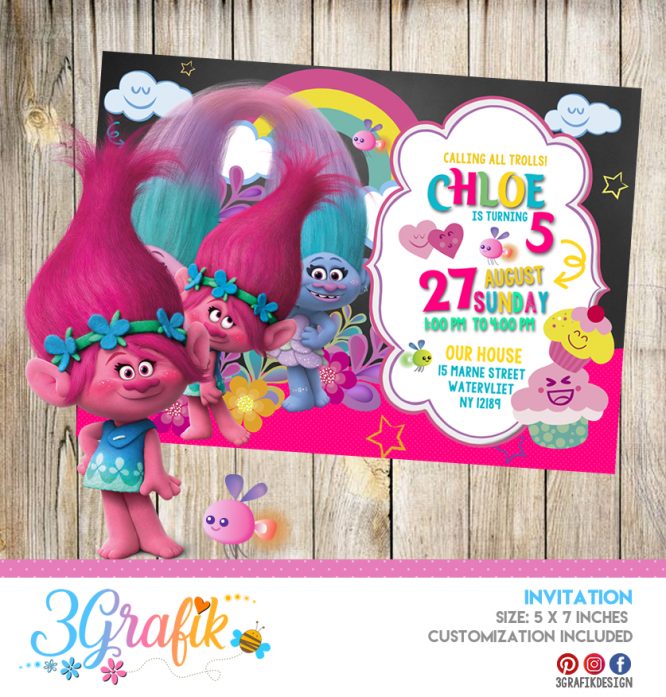 Trolls – Invitation – Printable - 3Grafik