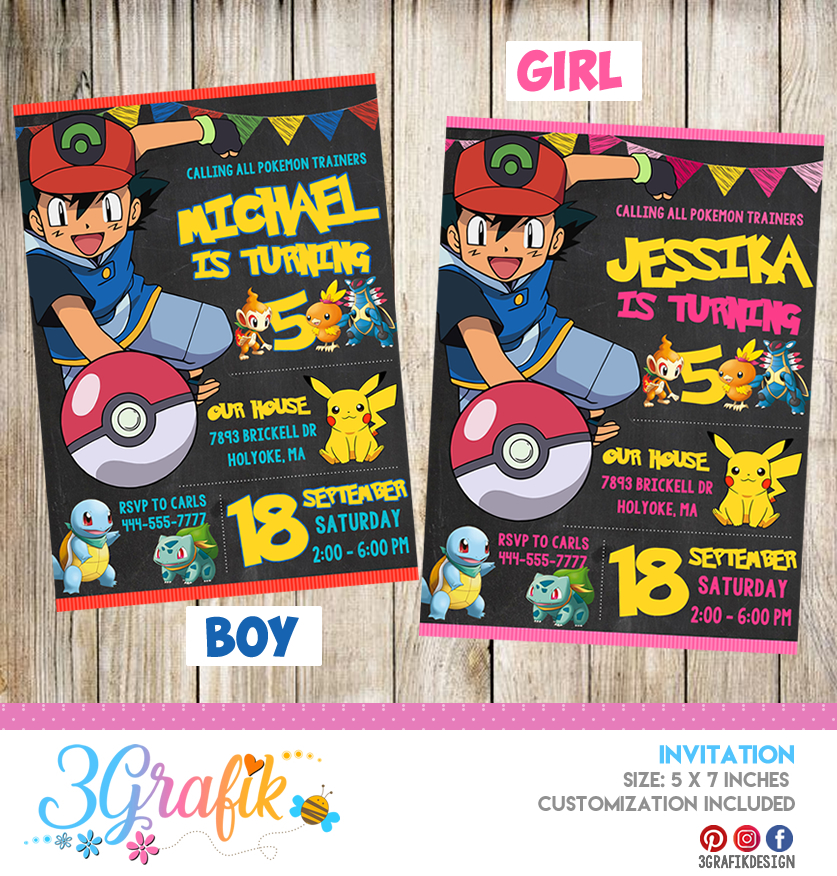 Pokemon – Invitation – Printable - 3Grafik