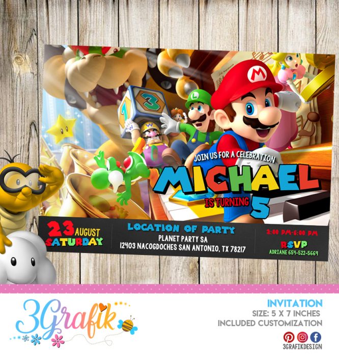 ≫ Super Mario Bros Invitation: Online Editable Template | party supplies