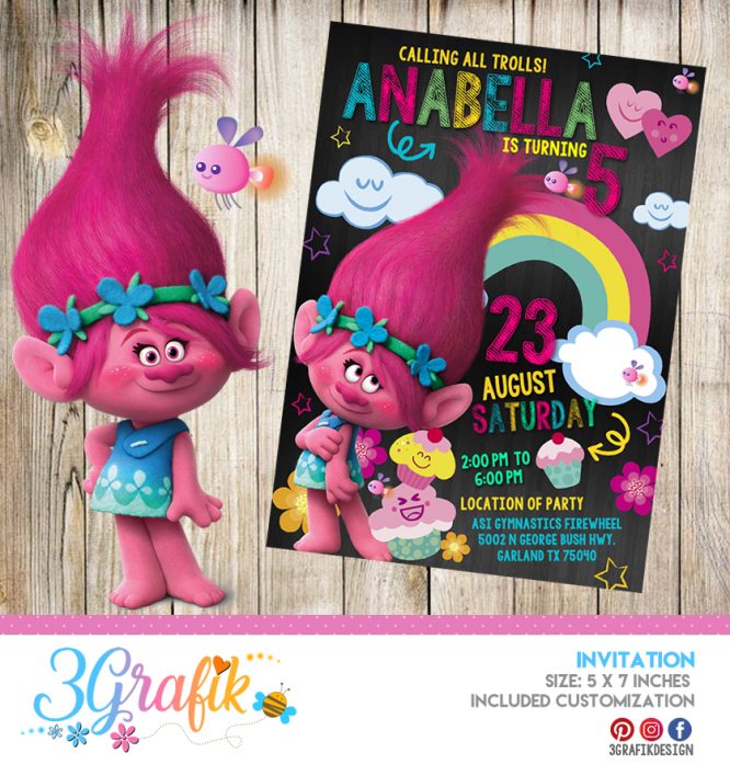 Trolls – Invitation – Printable - 3Grafik