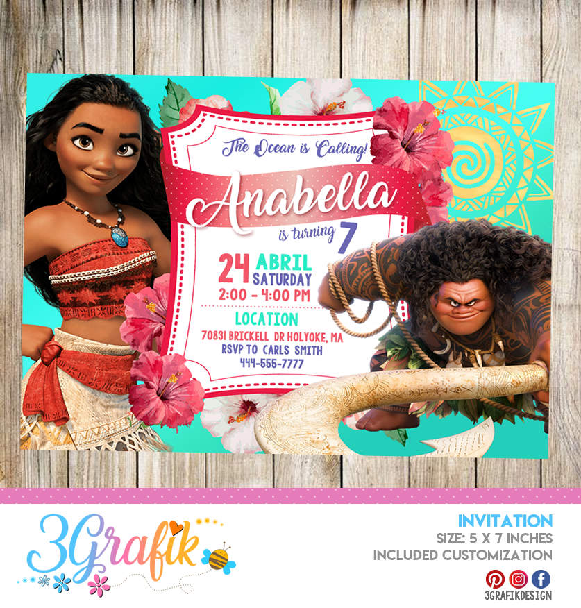 Moana – Invitation – Printable - 3Grafik