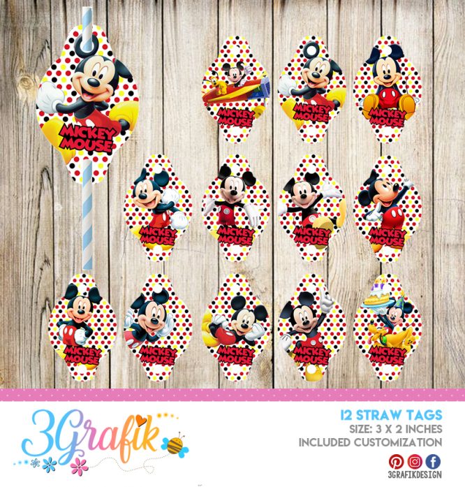 Mickey Mouse – Straw Tags – Printable