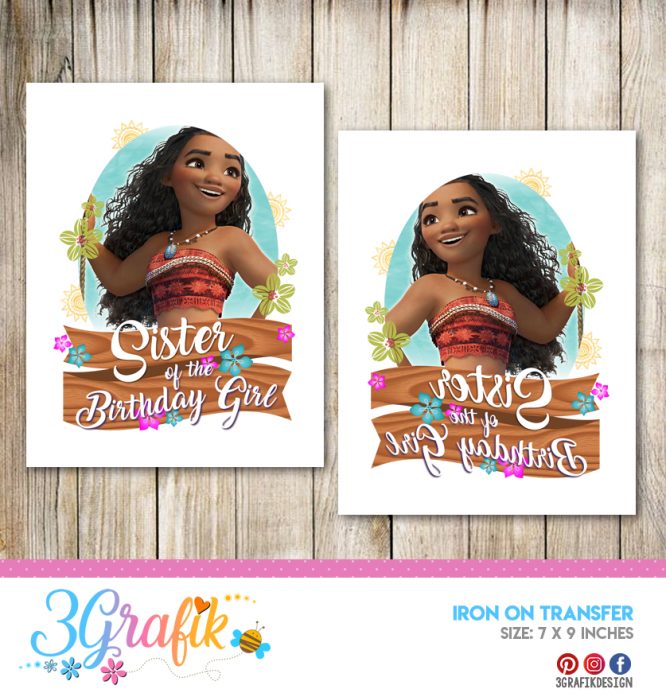 Moana - Sister of the Birthday girl – Iron on Transfer – Printable - Image 2