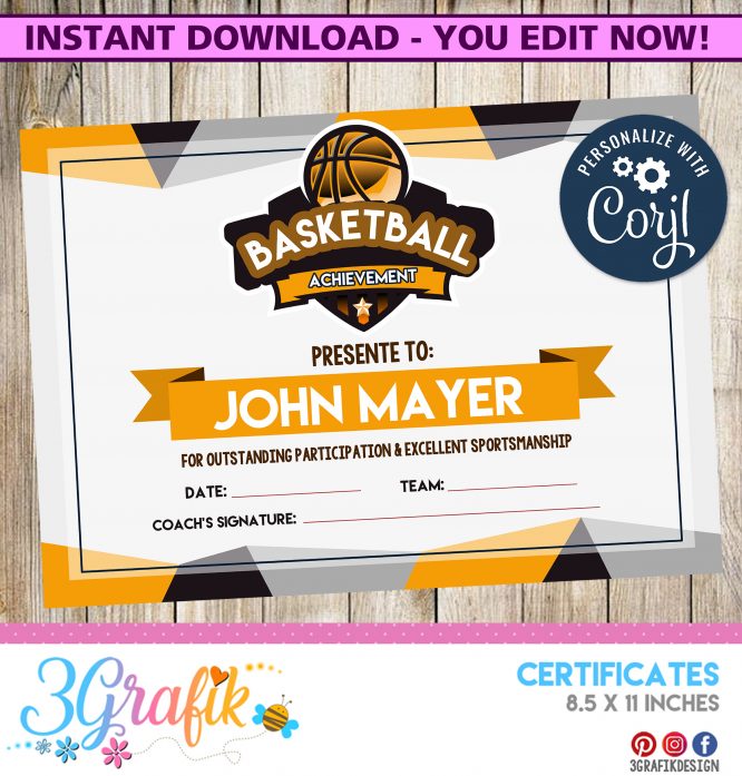 Orange Black Basketball certificate