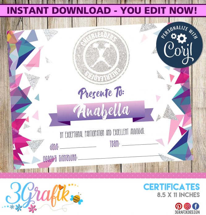 EDITABLE Cheerleader Certificate Printable