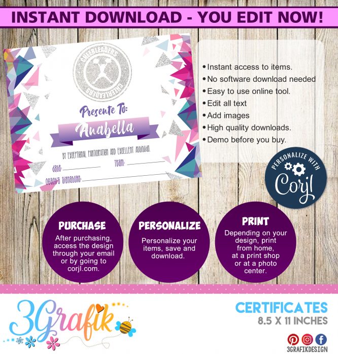 Cheerleader Digital Template Certificate - Image 2