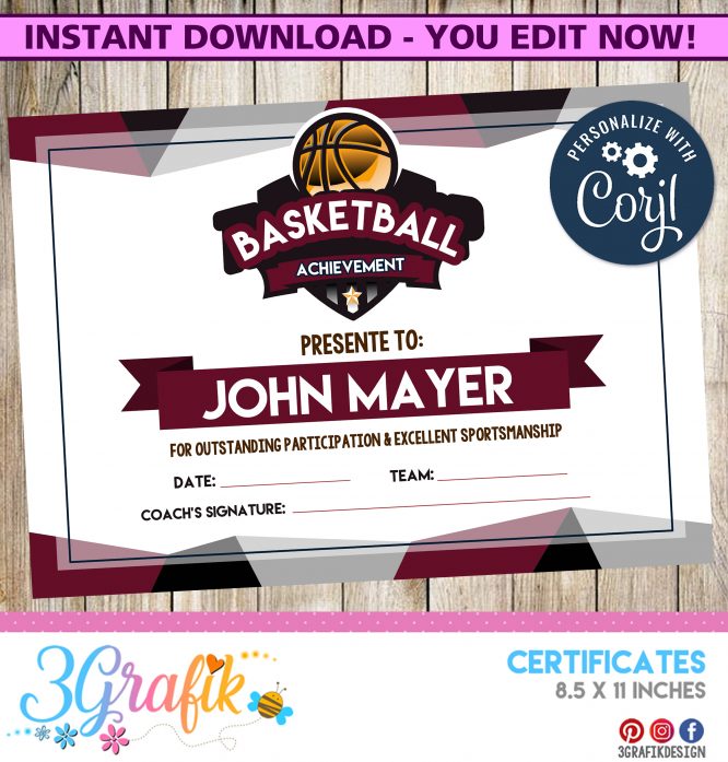 Red Wine Basketball Certificate