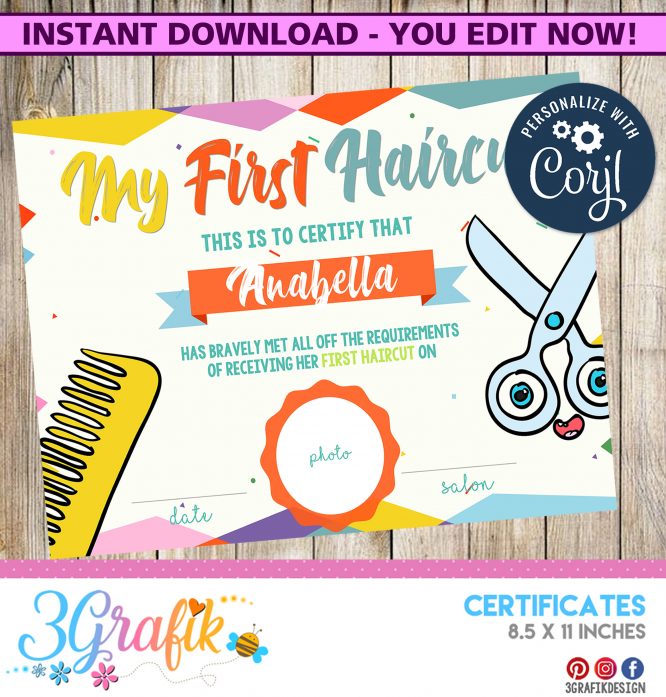 My First Haircut Orange Certificate 