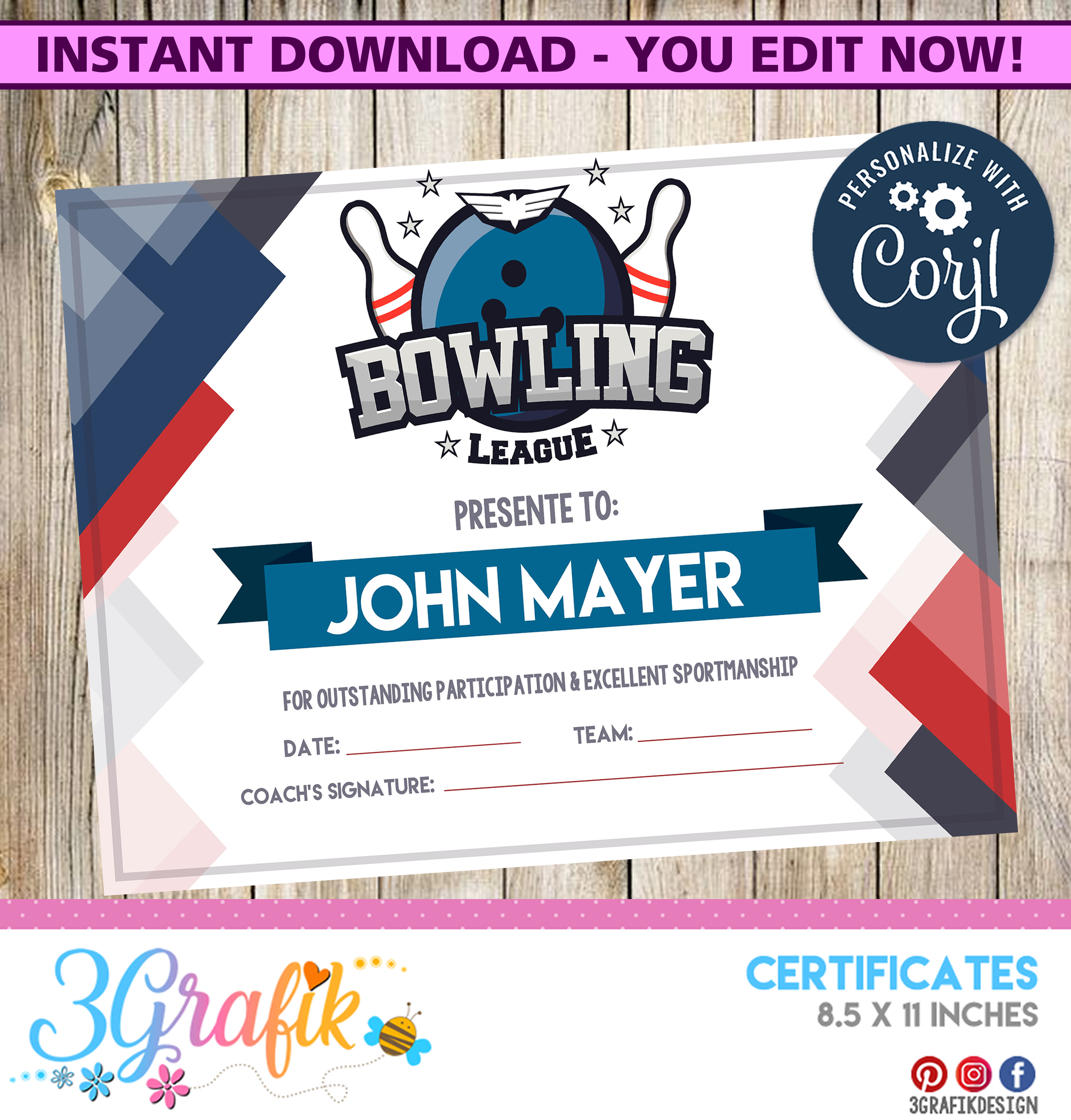 Bowling Certificate: party supplies Awards in 3grafik com
