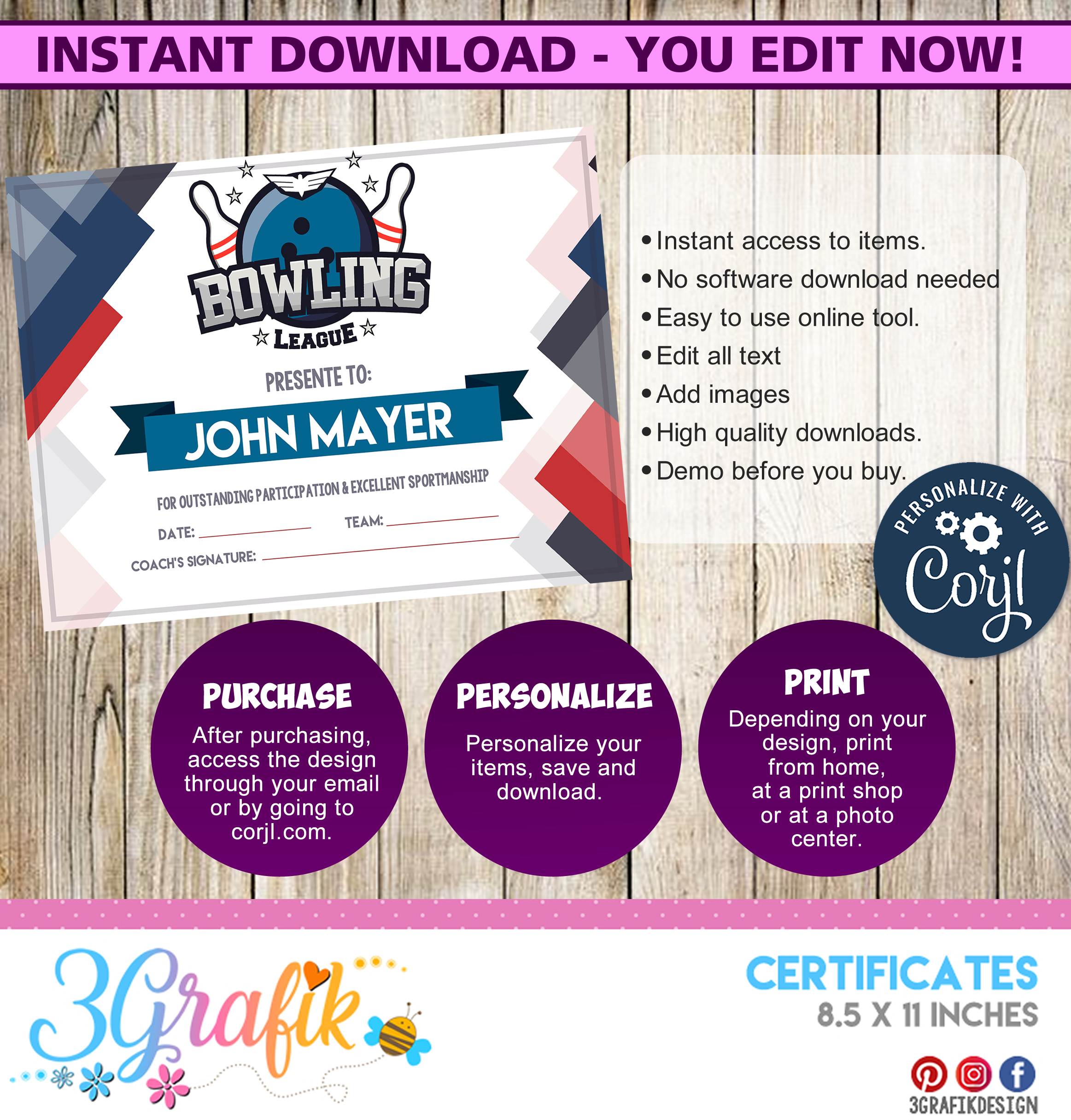 bowling certificate template