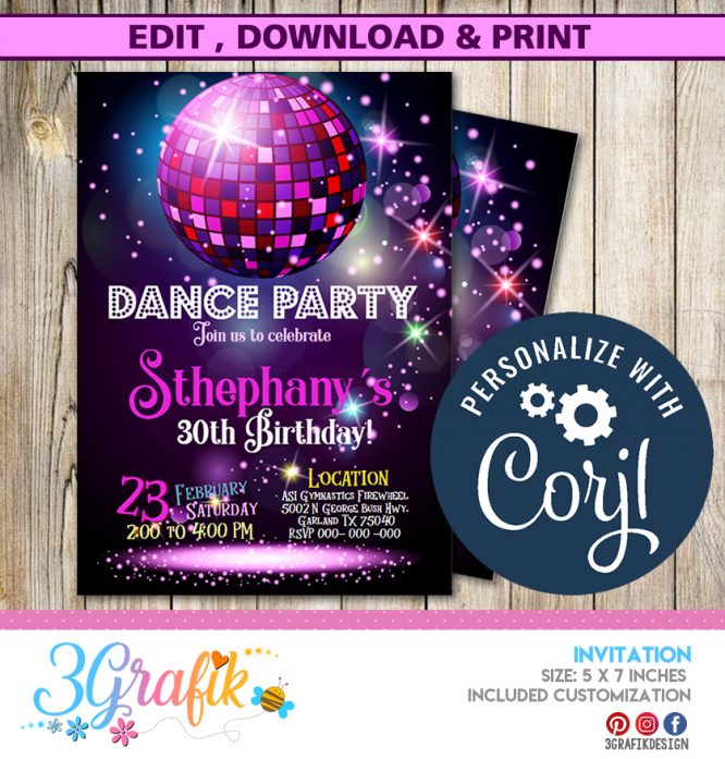 Disco Dance Party Invitations