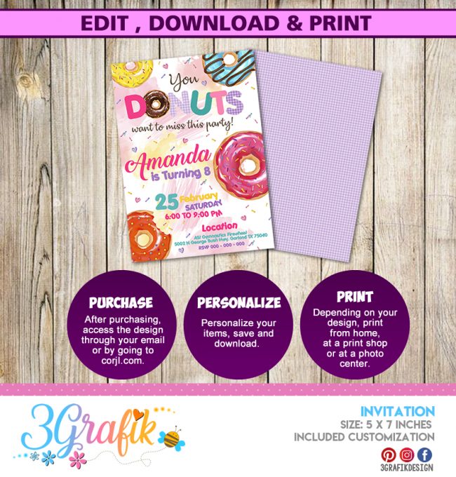 Donuts Birthday Invitation: Editable Invitation Template | party supplies