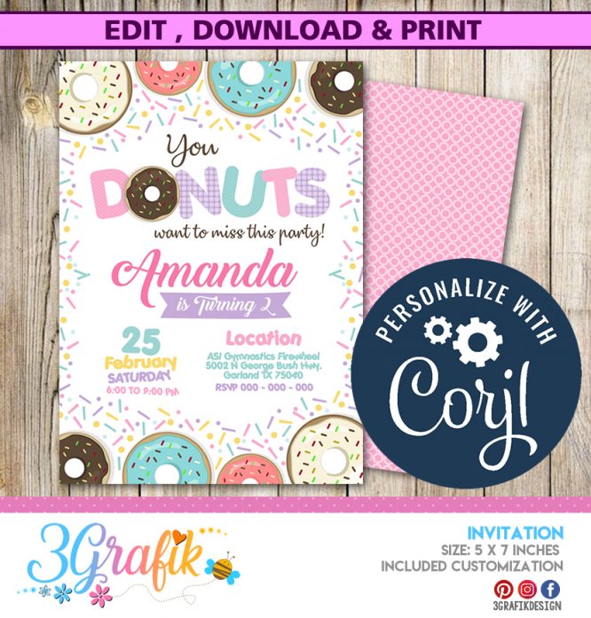 Donuts Invitation printable