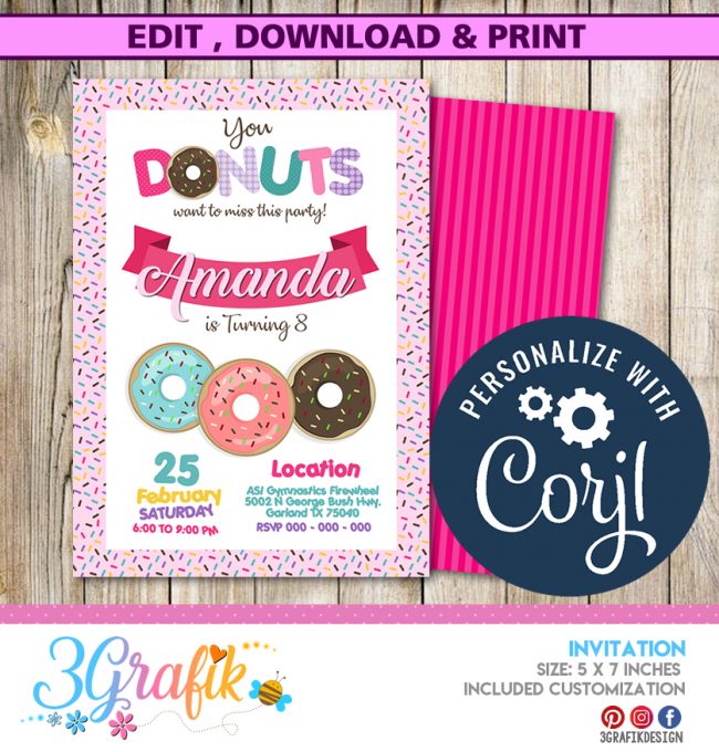 Donuts Invitation: Editable Invitation Template | party supplies