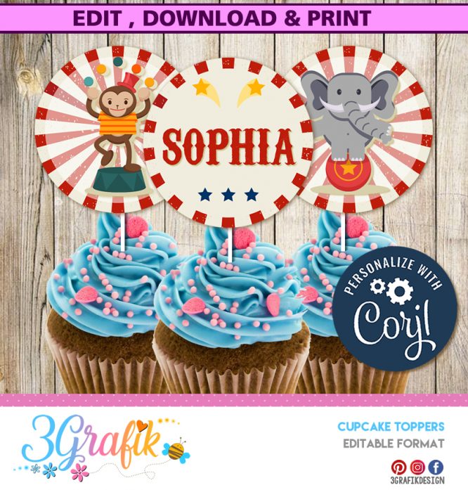 Circus – Cupcake Toppers – Printable