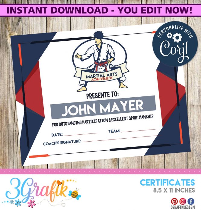 EDITABLE Martial Arts Certificate