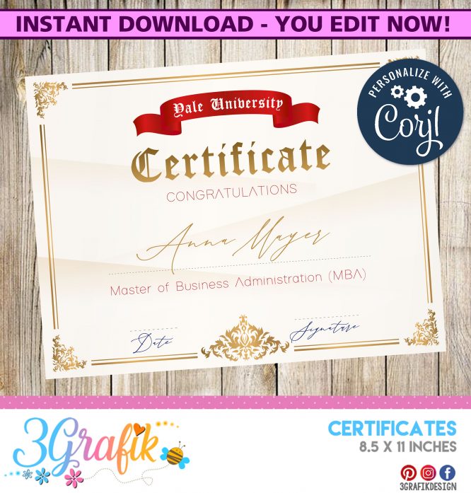 University – Digital Template Diploma – Printable