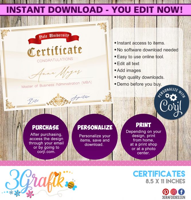 University – Digital Template Diploma – Printable - Image 2